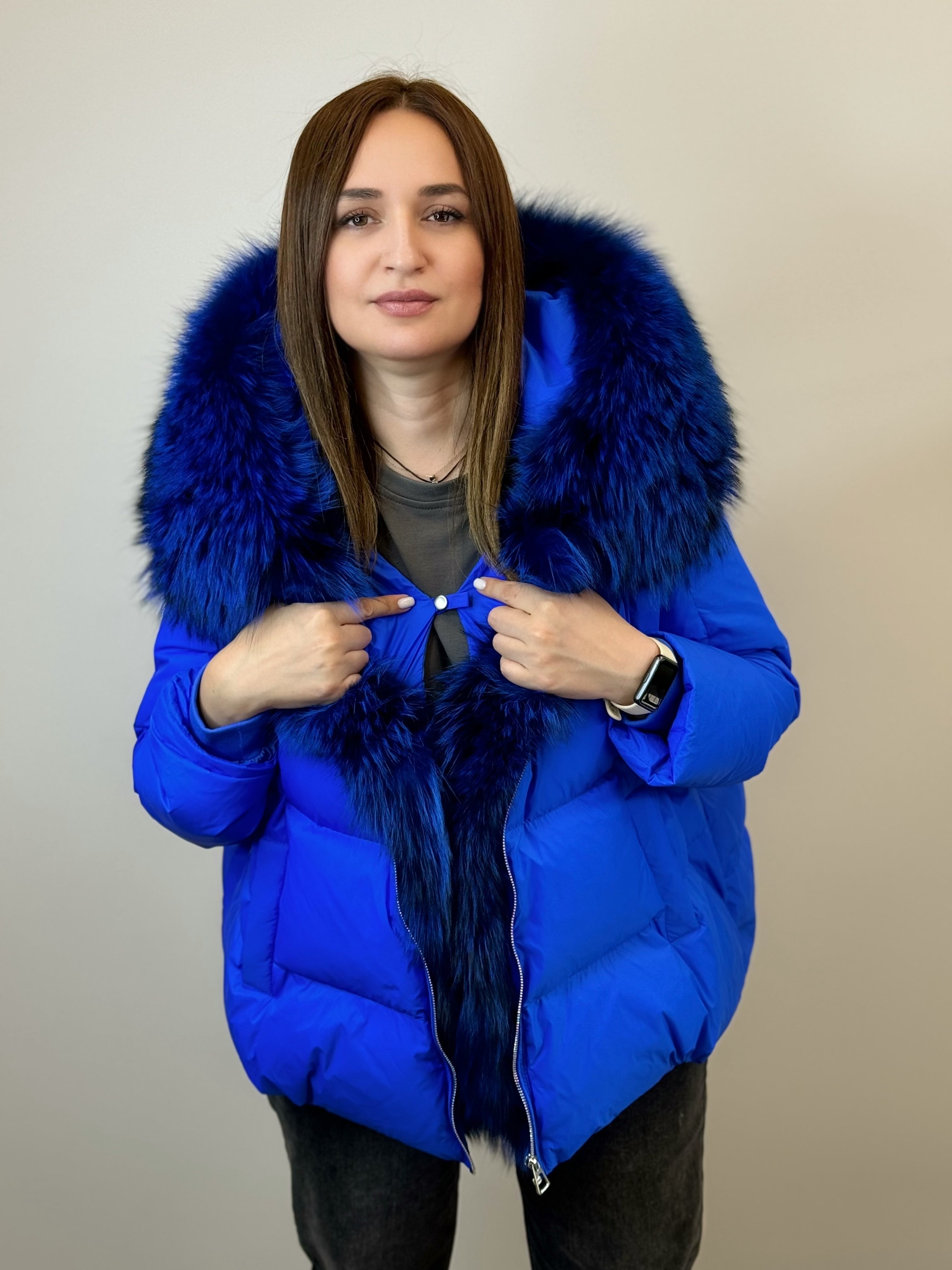 куртка 001  💙 Женская зимняя куртка с мехом Royal Blue