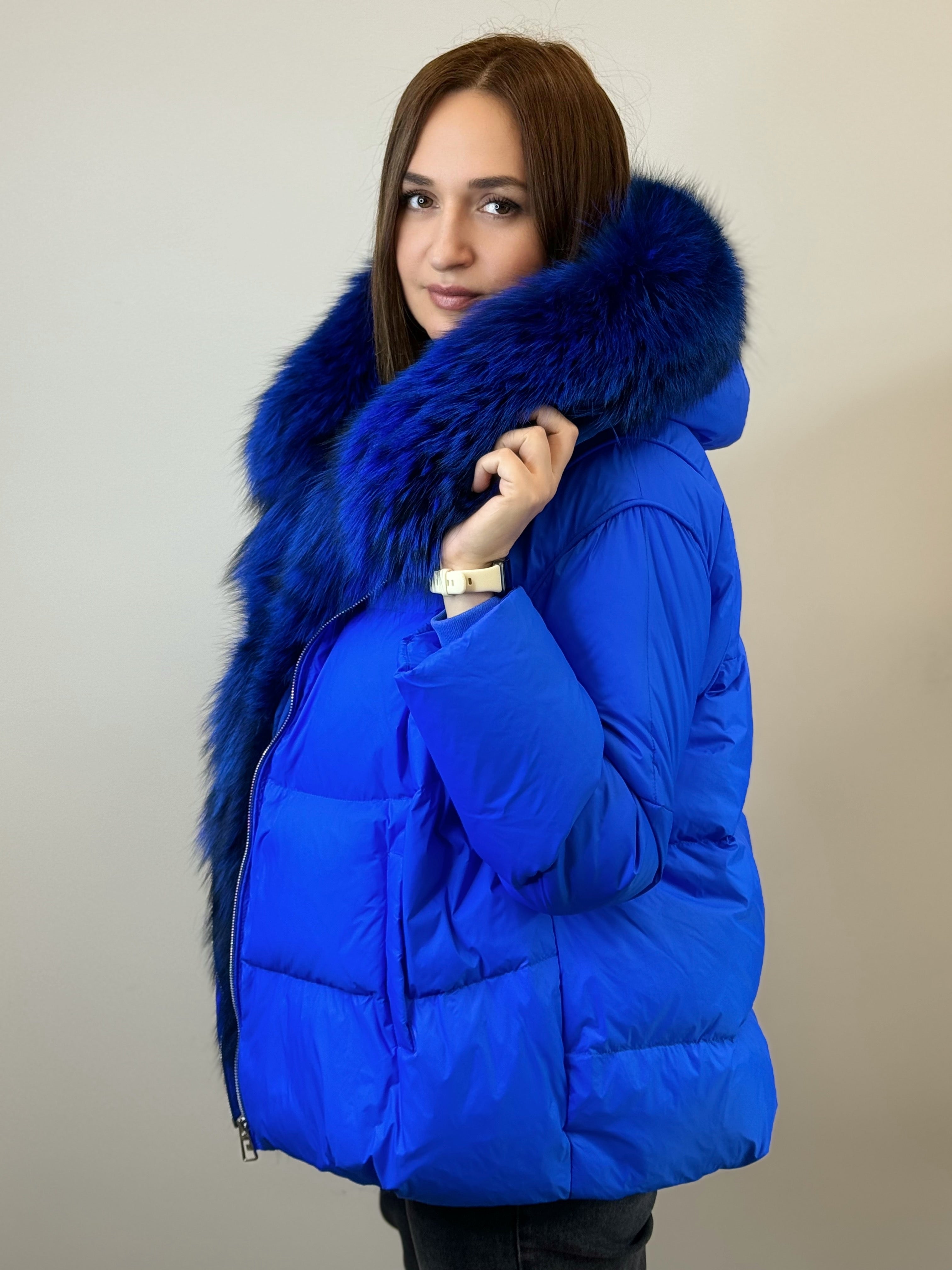 куртка 001  💙 Женская зимняя куртка с мехом Royal Blue