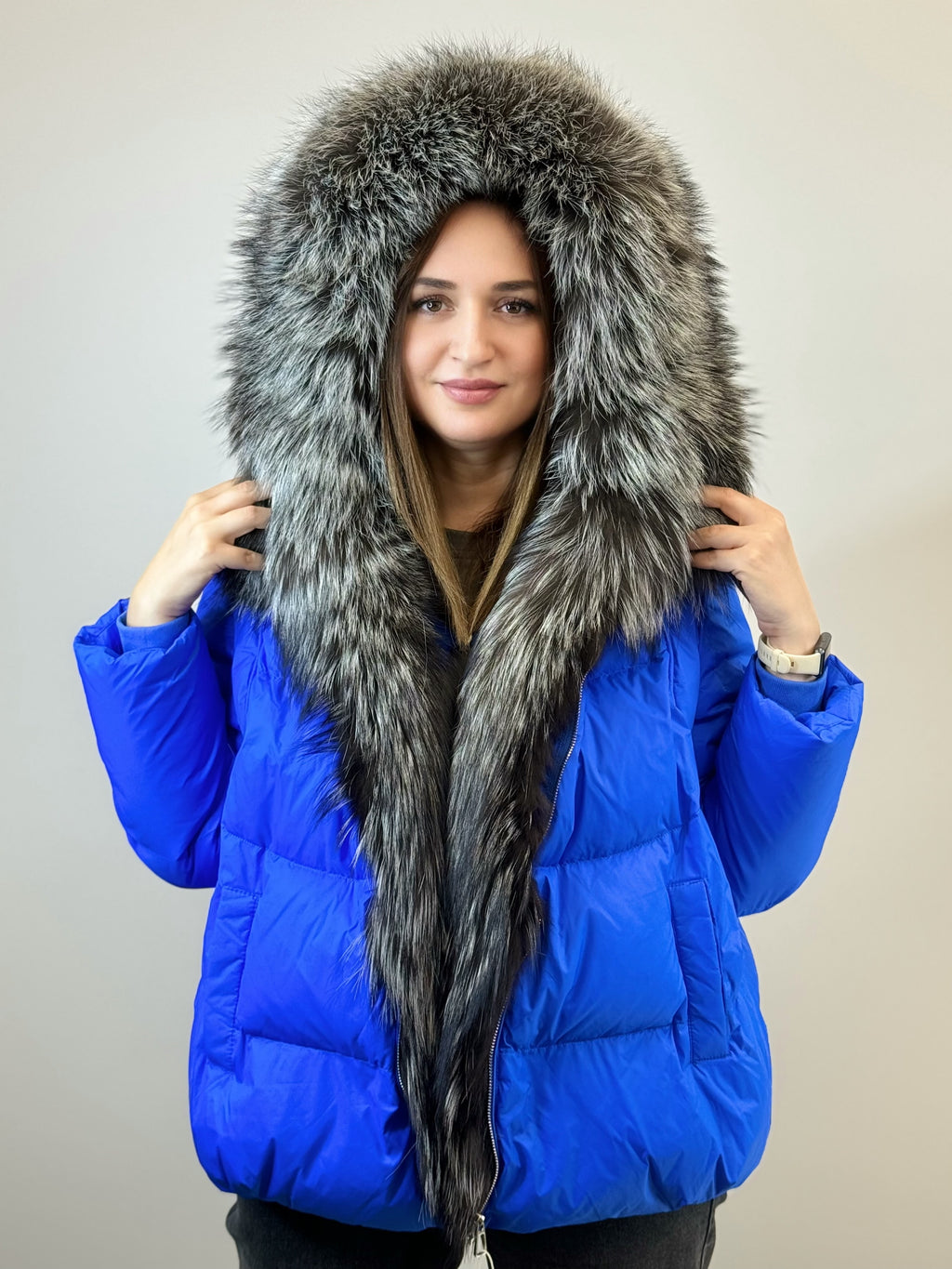 куртка 002 💙 Женская зимняя куртка с мехом Royal Blue | Silver Edition