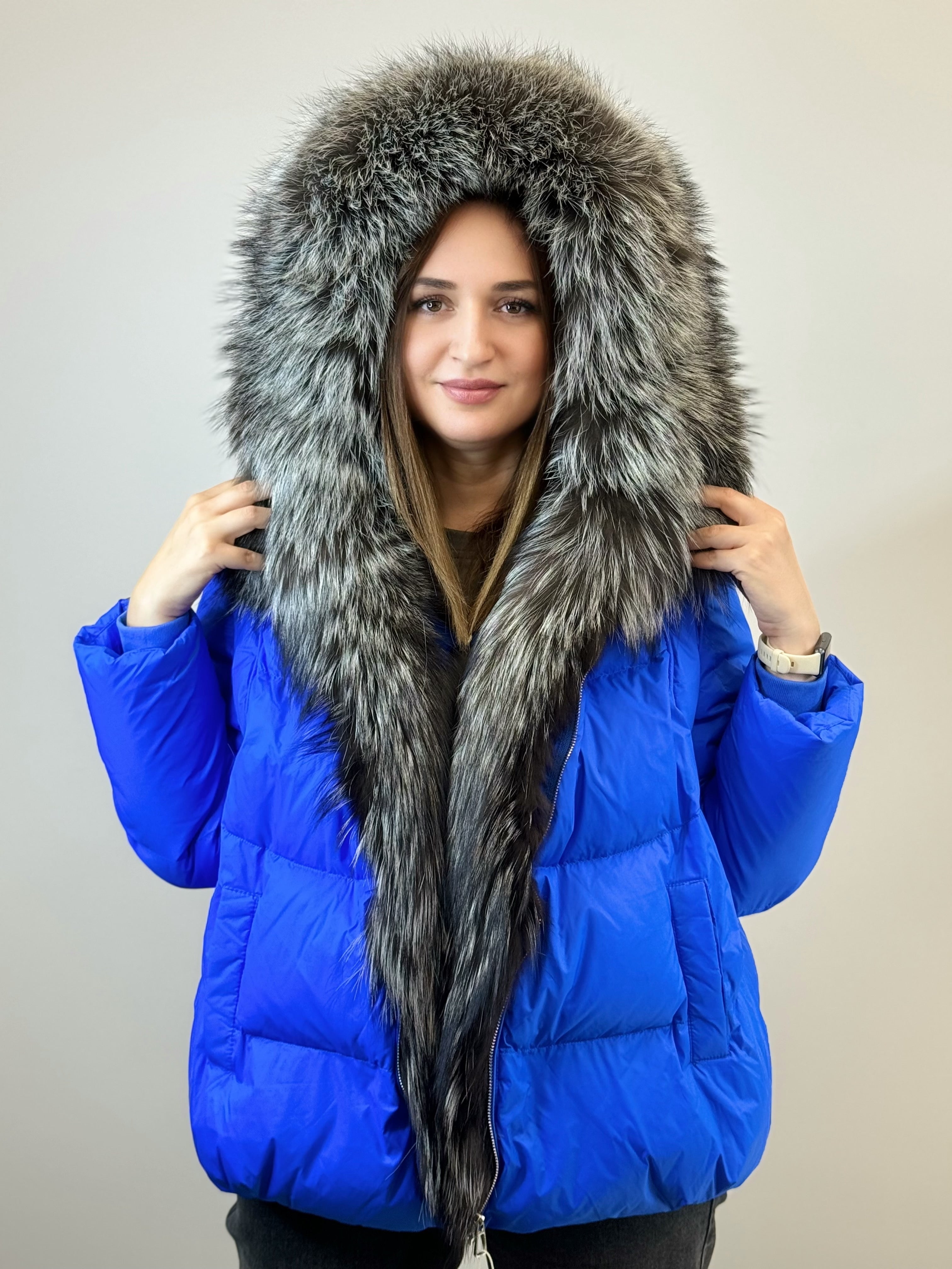 куртка 002 💙 Женская зимняя куртка с мехом Royal Blue | Silver Edition