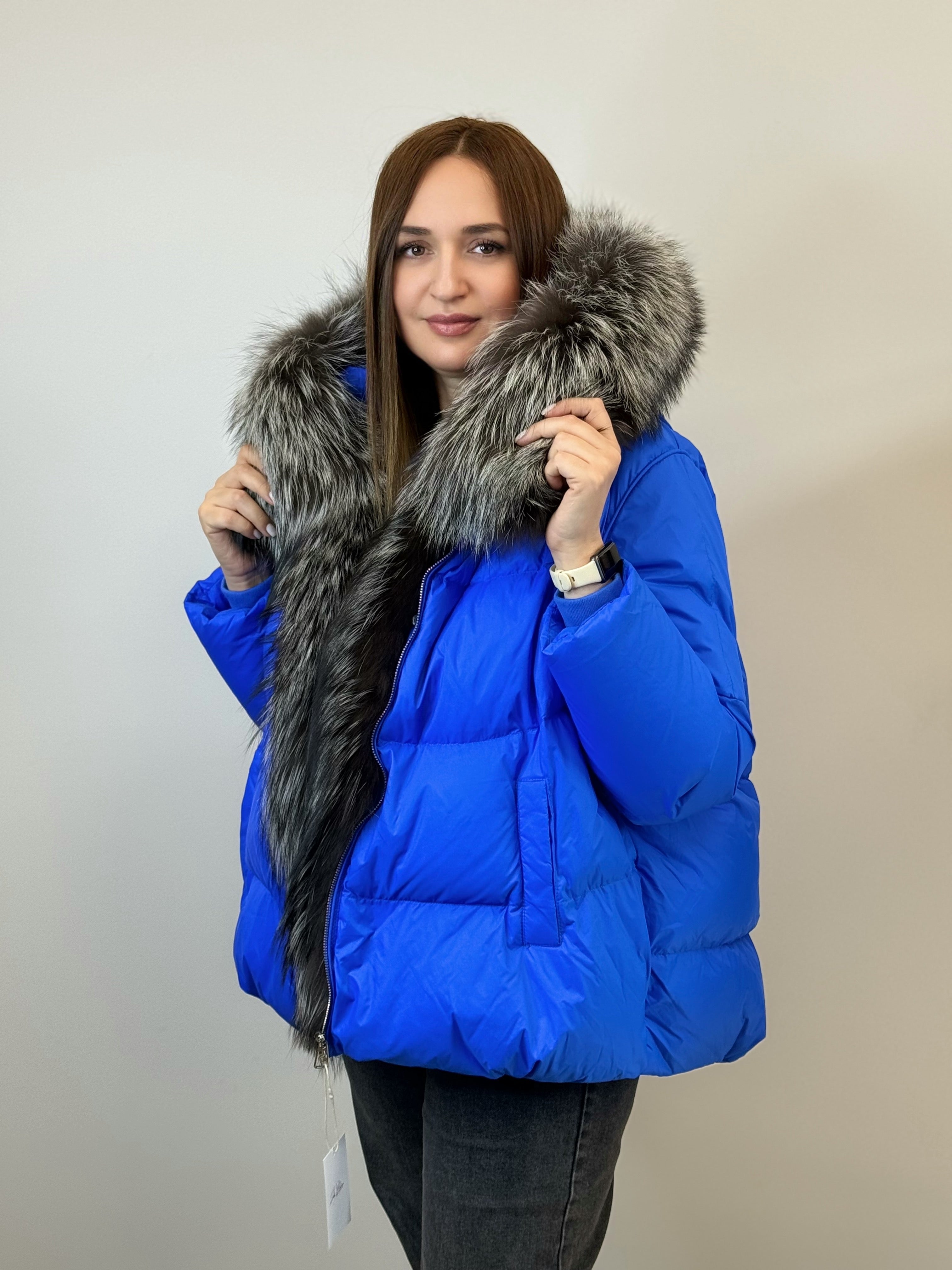 куртка 002 💙 Женская зимняя куртка с мехом Royal Blue | Silver Edition