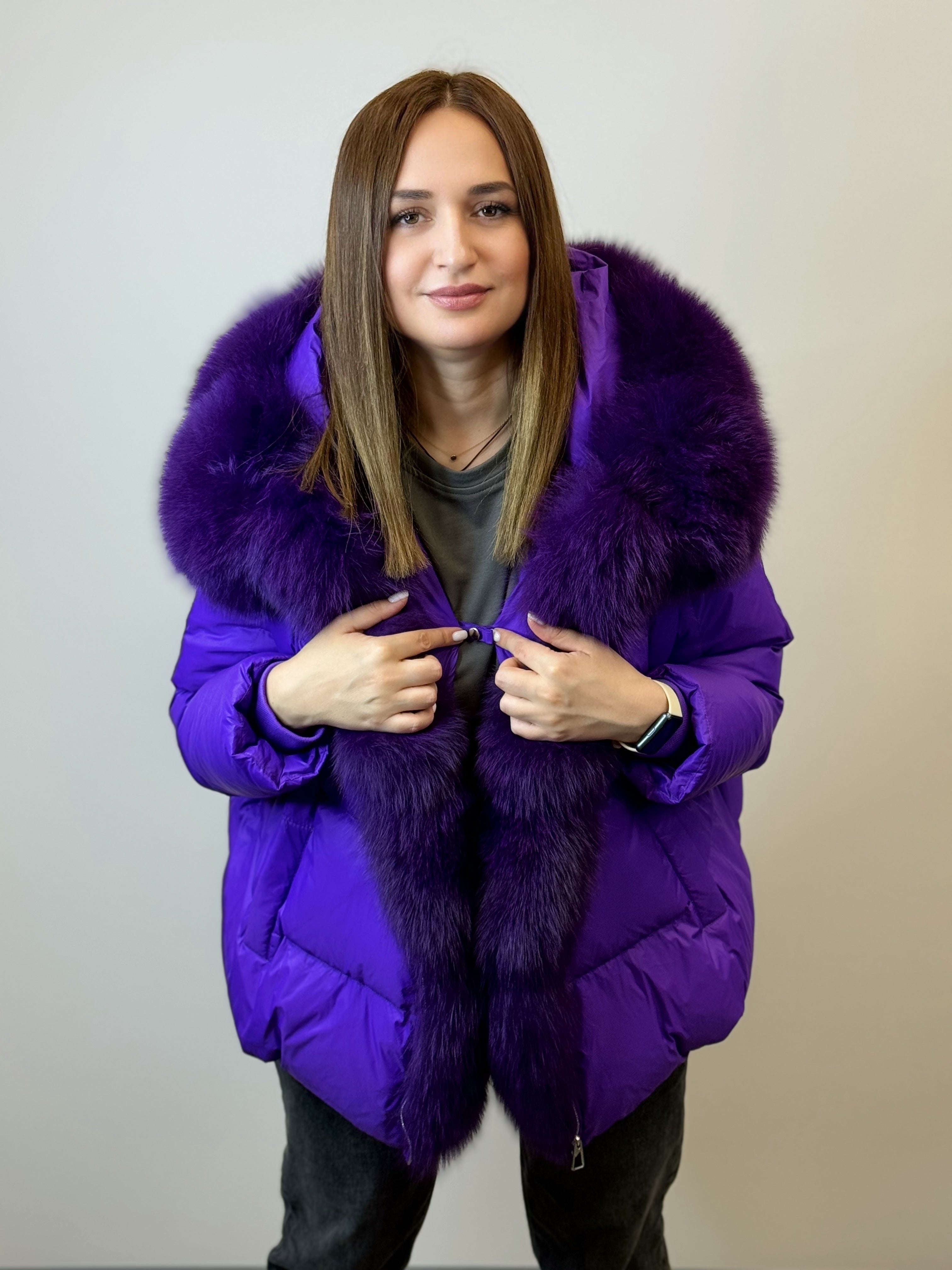 куртка 012  💜 Женская зимняя куртка с мехом Deep Amethyst