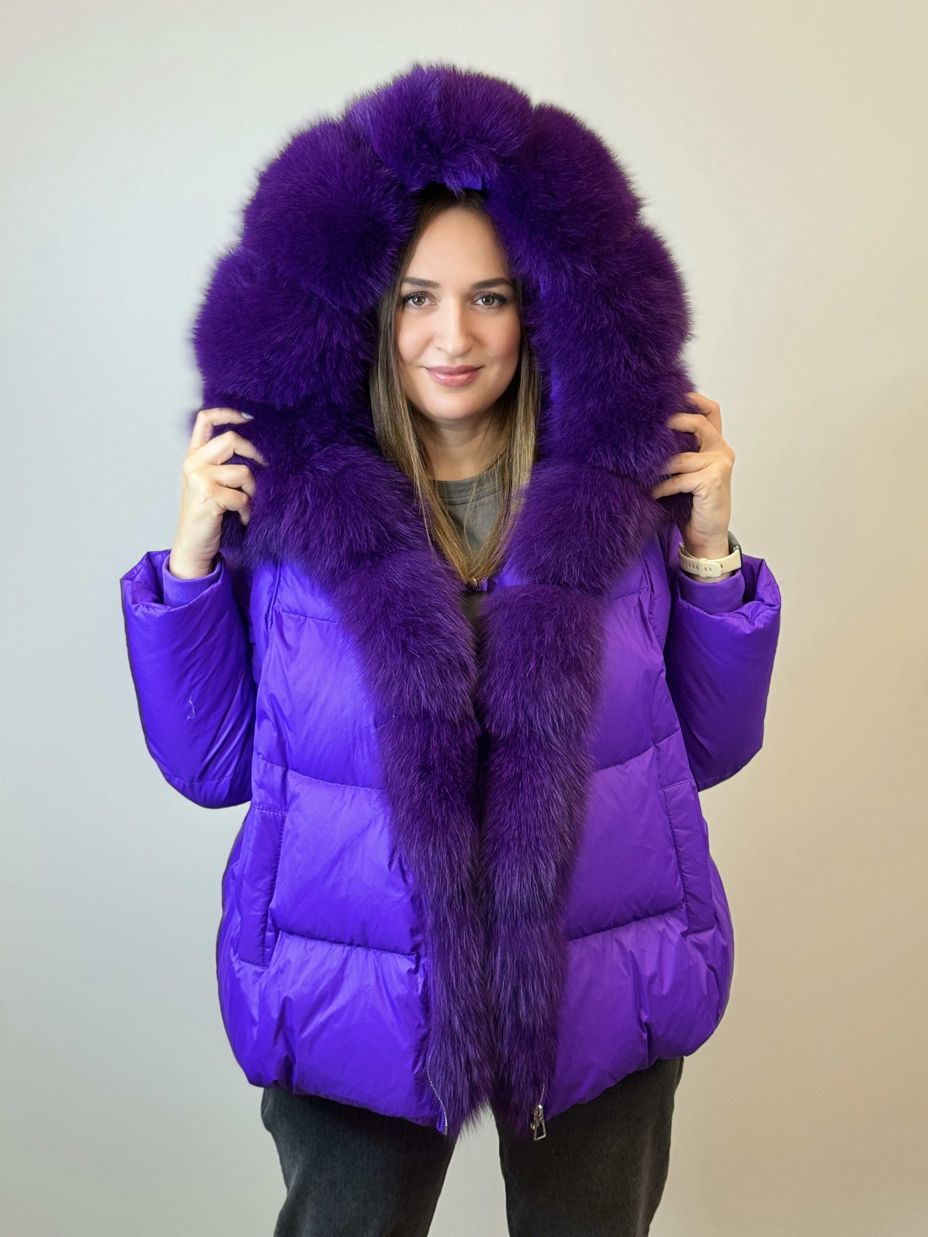 куртка 012  💜 Женская зимняя куртка с мехом Deep Amethyst