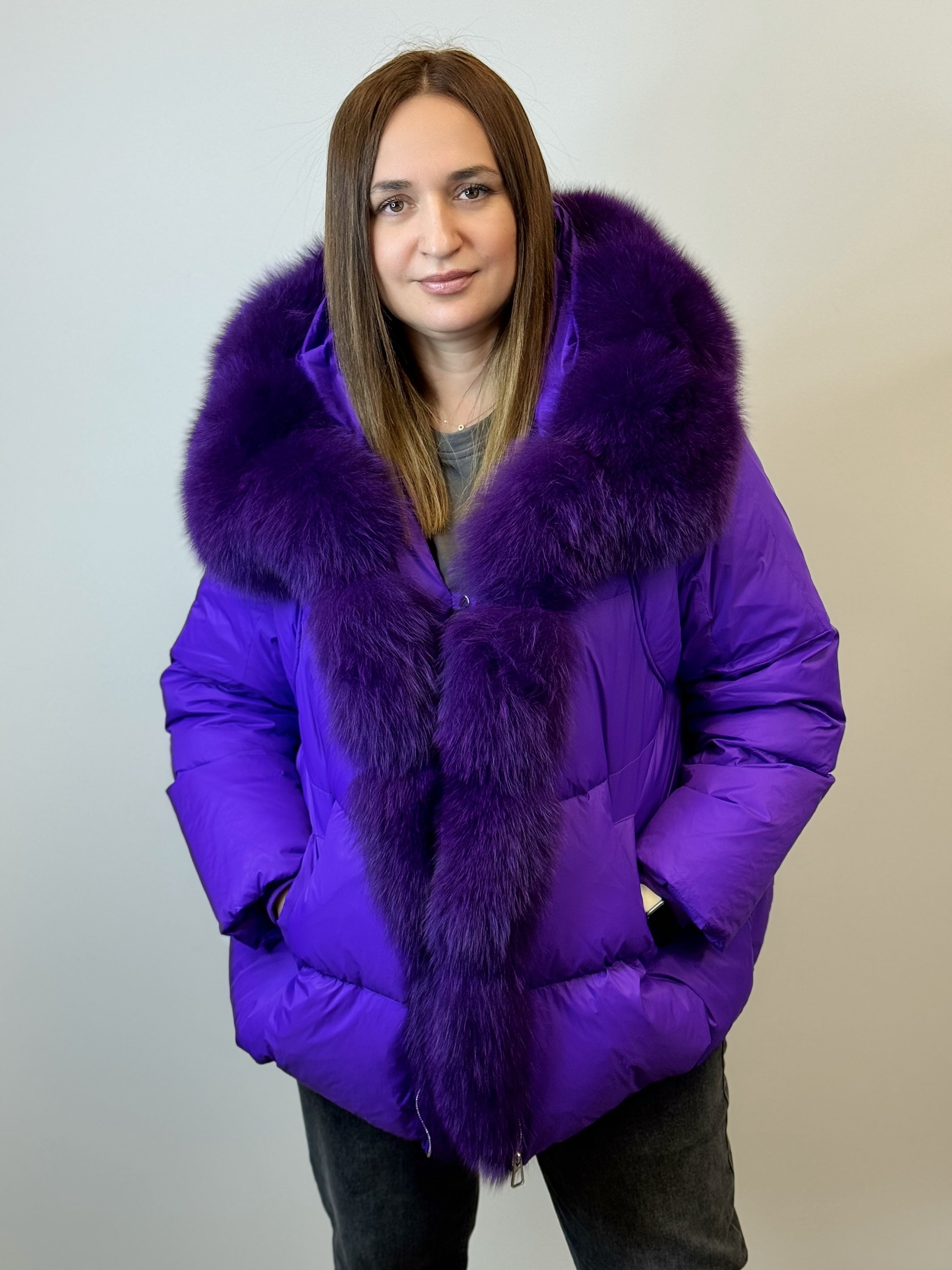 куртка 012  💜 Женская зимняя куртка с мехом Deep Amethyst