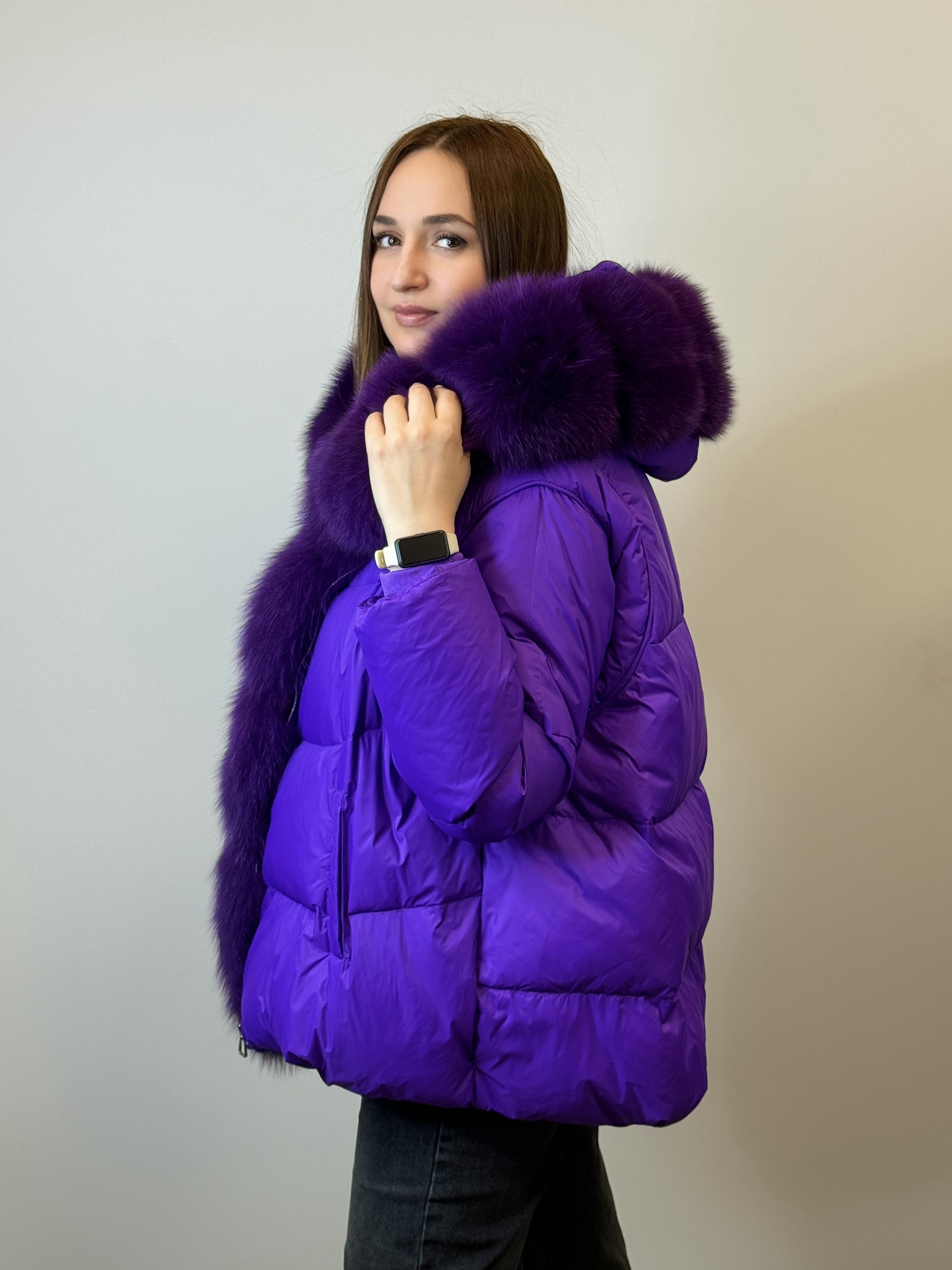 куртка 012  💜 Женская зимняя куртка с мехом Deep Amethyst