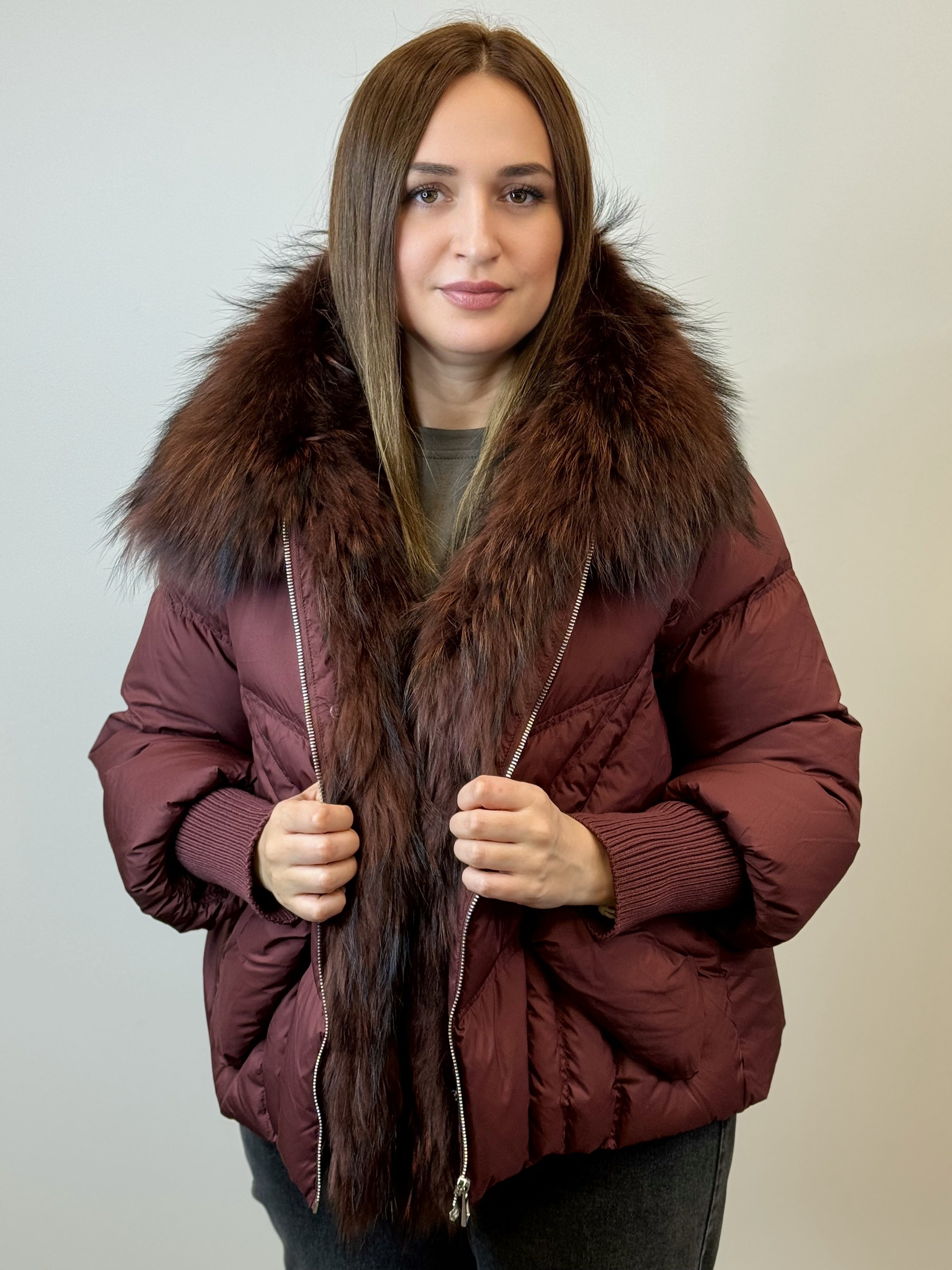 куртка 015  :  🍷 Женская зимняя куртка с мехом Burgundy Chic