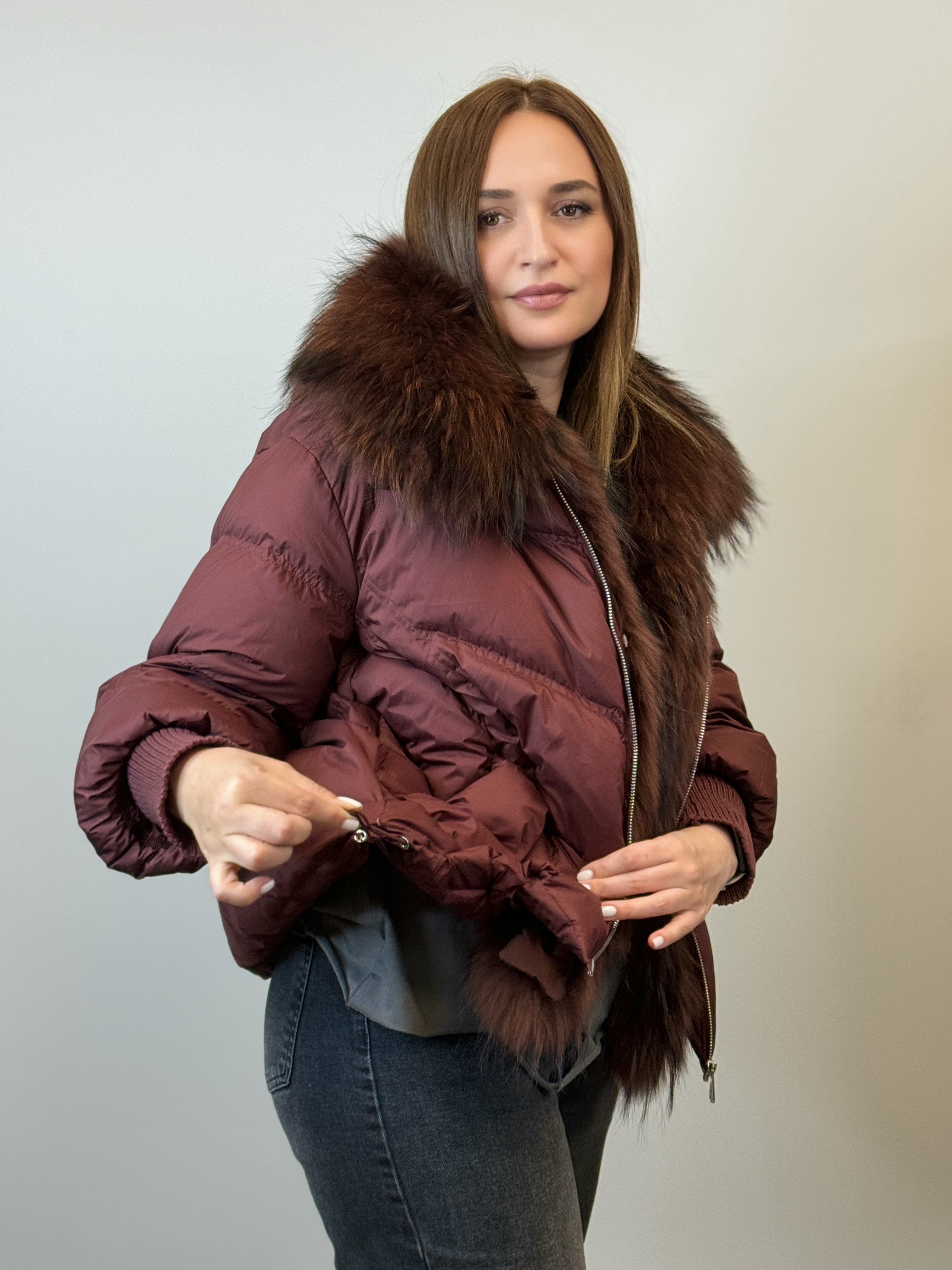 куртка 015  :  🍷 Женская зимняя куртка с мехом Burgundy Chic