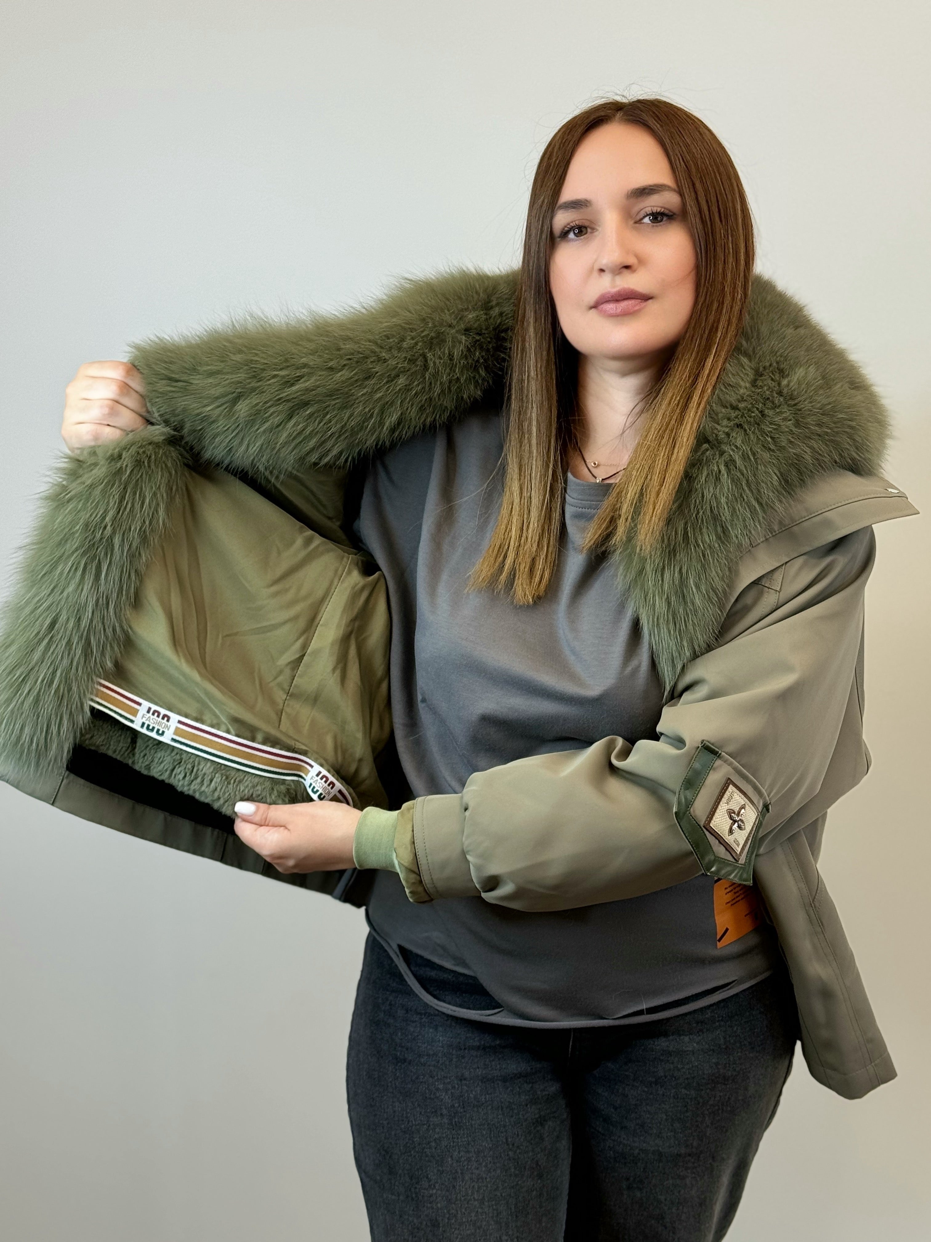 куртка - парка 017 Женская зимняя парка с мехом Olive Luxury