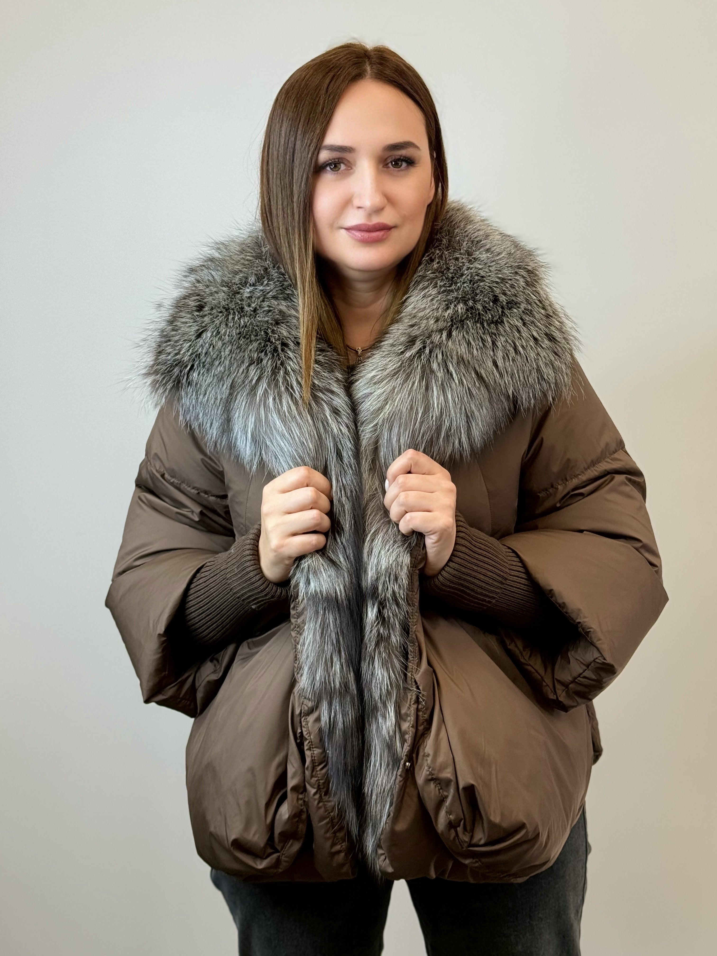 куртка 018 🤎 Женская зимняя куртка с натуральным мехом Brown Elegance