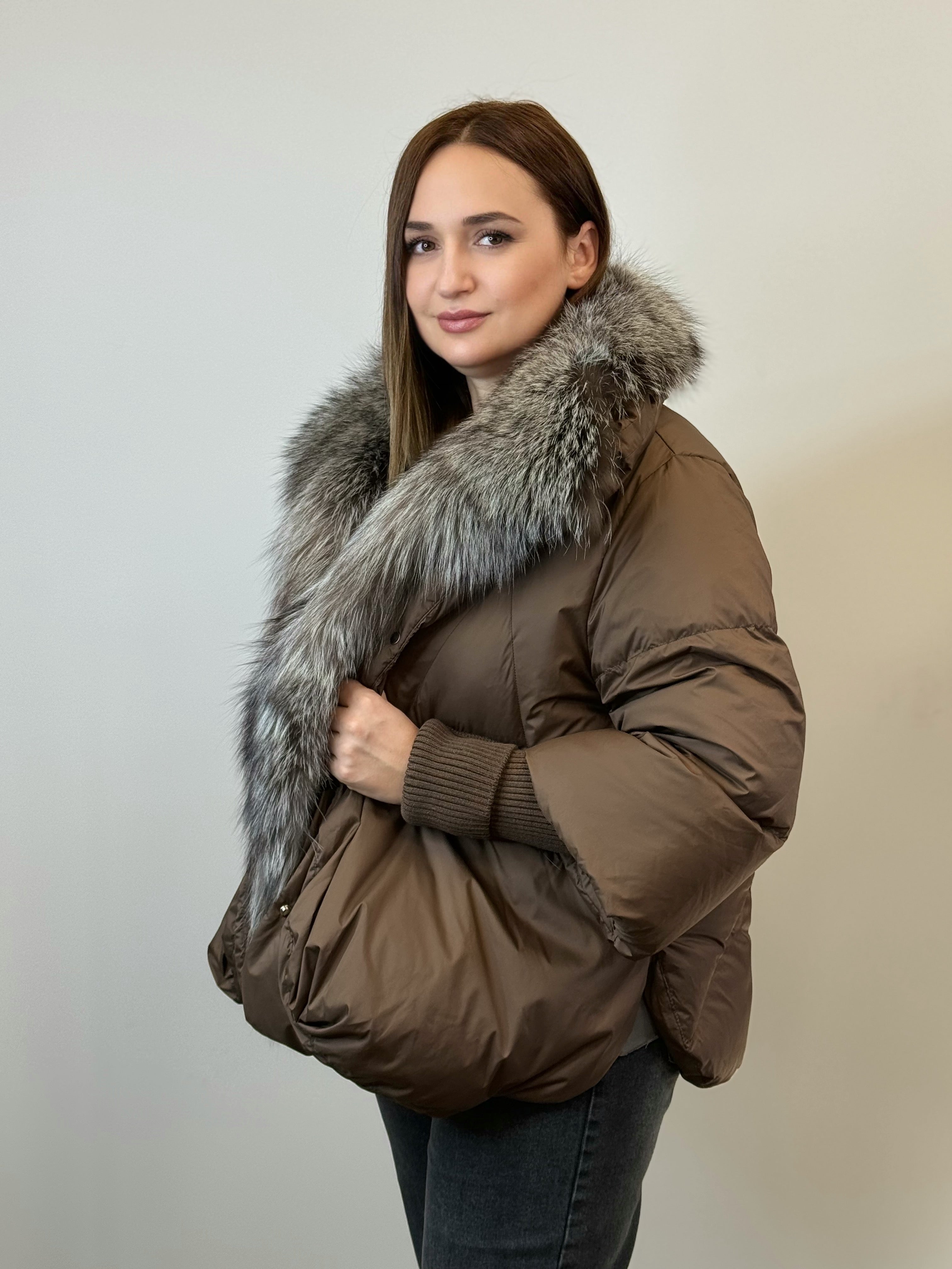 куртка 018 🤎 Женская зимняя куртка с натуральным мехом Brown Elegance