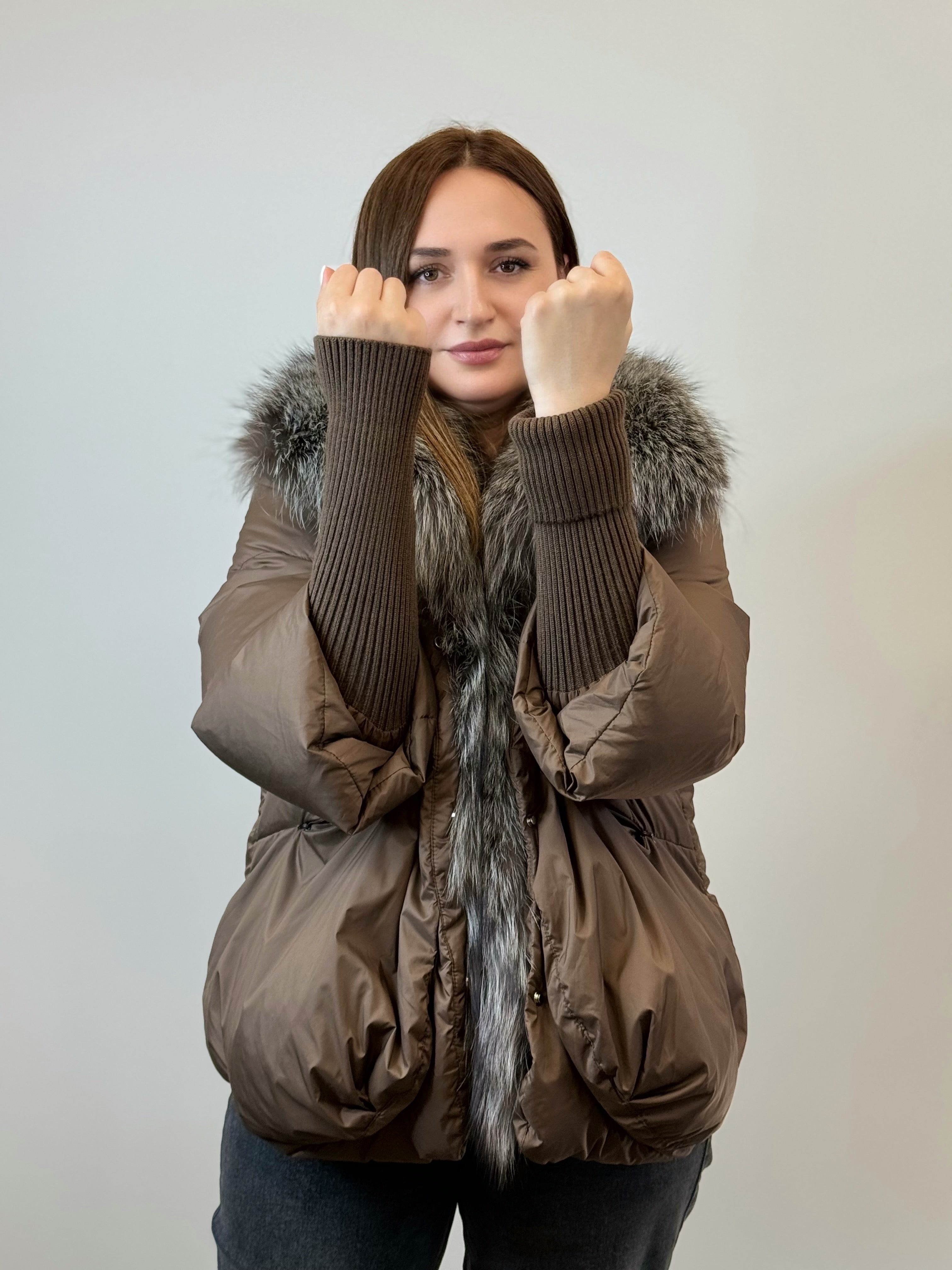 куртка 018 🤎 Женская зимняя куртка с натуральным мехом Brown Elegance