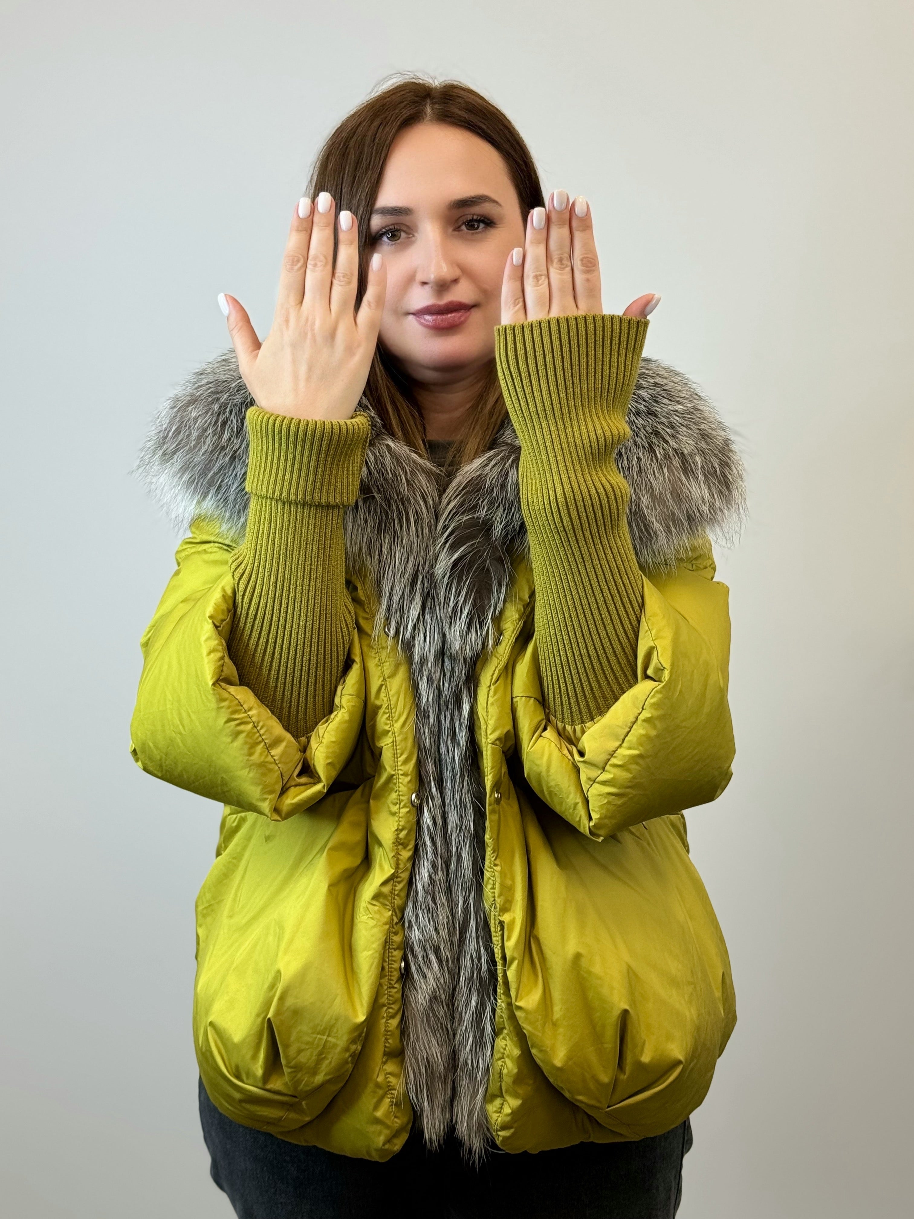 куртка 020 💛 Женская зимняя куртка с натуральным мехом Lime Charm